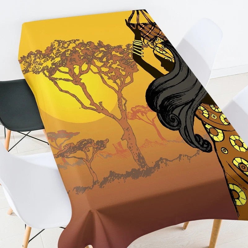 Bluejw Digital Printed African Tribe Woman Design Polyester Fabric Tablecloth - Image 4